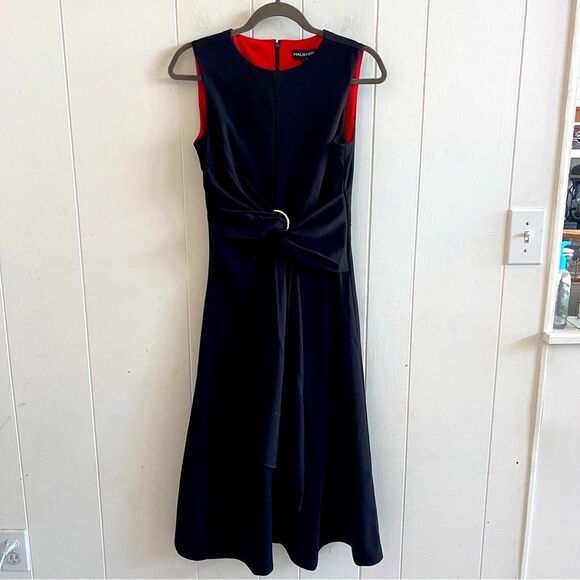 NWT Halston Fit &. Flare Black Midi Dress - Picture 1 of 13